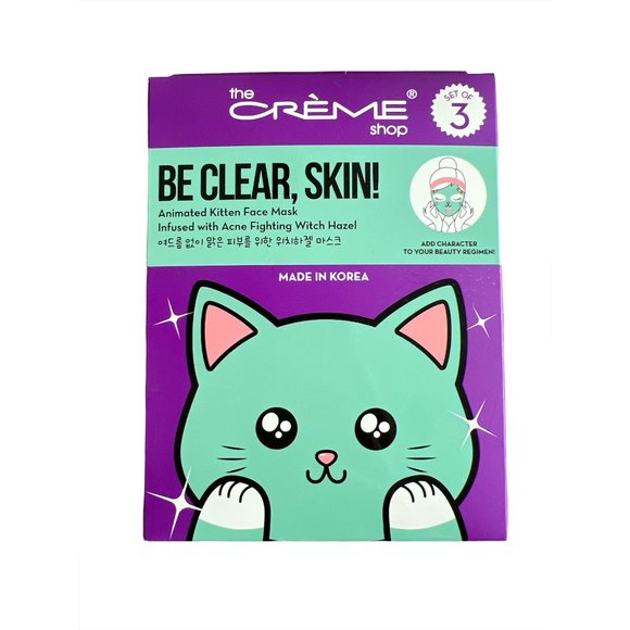 NEW The Creme Shop Set of 3 Be Clear, Skin! Kitten Face Mask Sheet - Picture 3 of 4